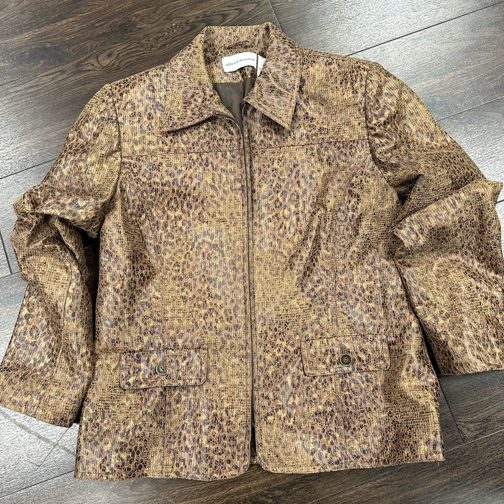 Alfred Dunner Tan Animal Print Leather Jacket